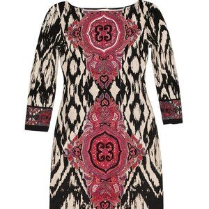Boston Proper Elegant Black & Pink Patterned Long Sleeve Dress - Size 4